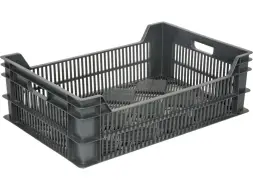 Ящик пластиковый перфорированный, 600x400x190 мм, 48 л, черный [106]