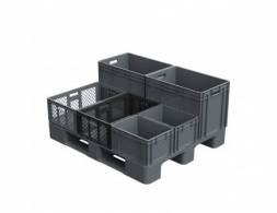 Паллет (поддон) пластиковый перфорированный на 2-х полозьях, 1200х1000х150 мм, серый [02.103.91]